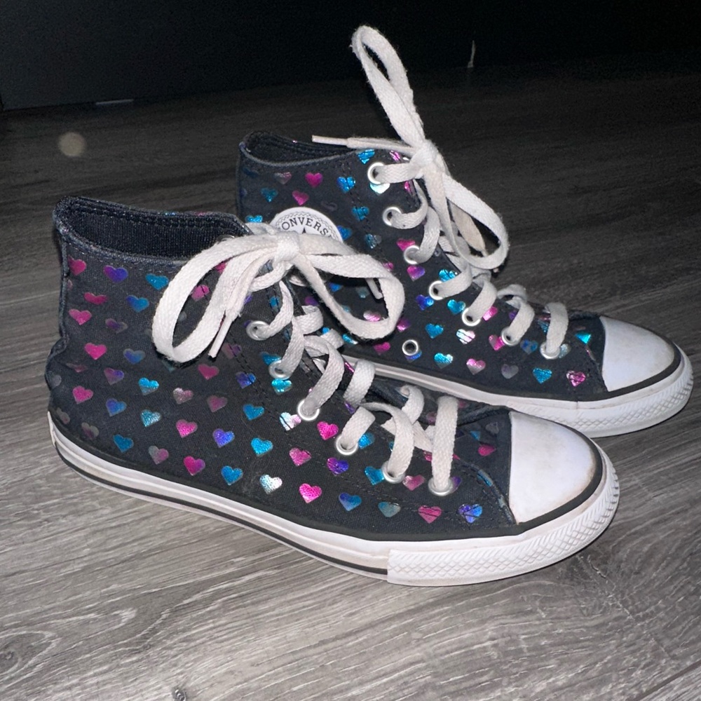 Girls Converse All Star High Tops metallic colorful hearts